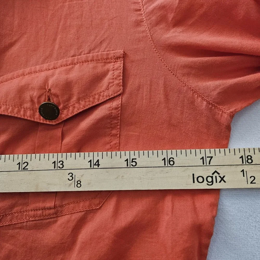 Tory Burch Top Womens 4 Gold Buttons Up Tangerine Red Orange Cotton Preppy Shirt